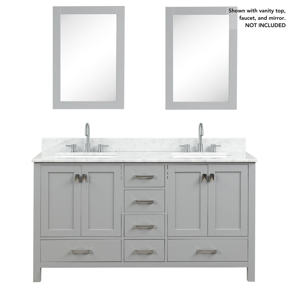 Blossom Geneva 60" 4-Door 6-Drawer Metal Gray Freestanding Solid Wood Double Vanity Base