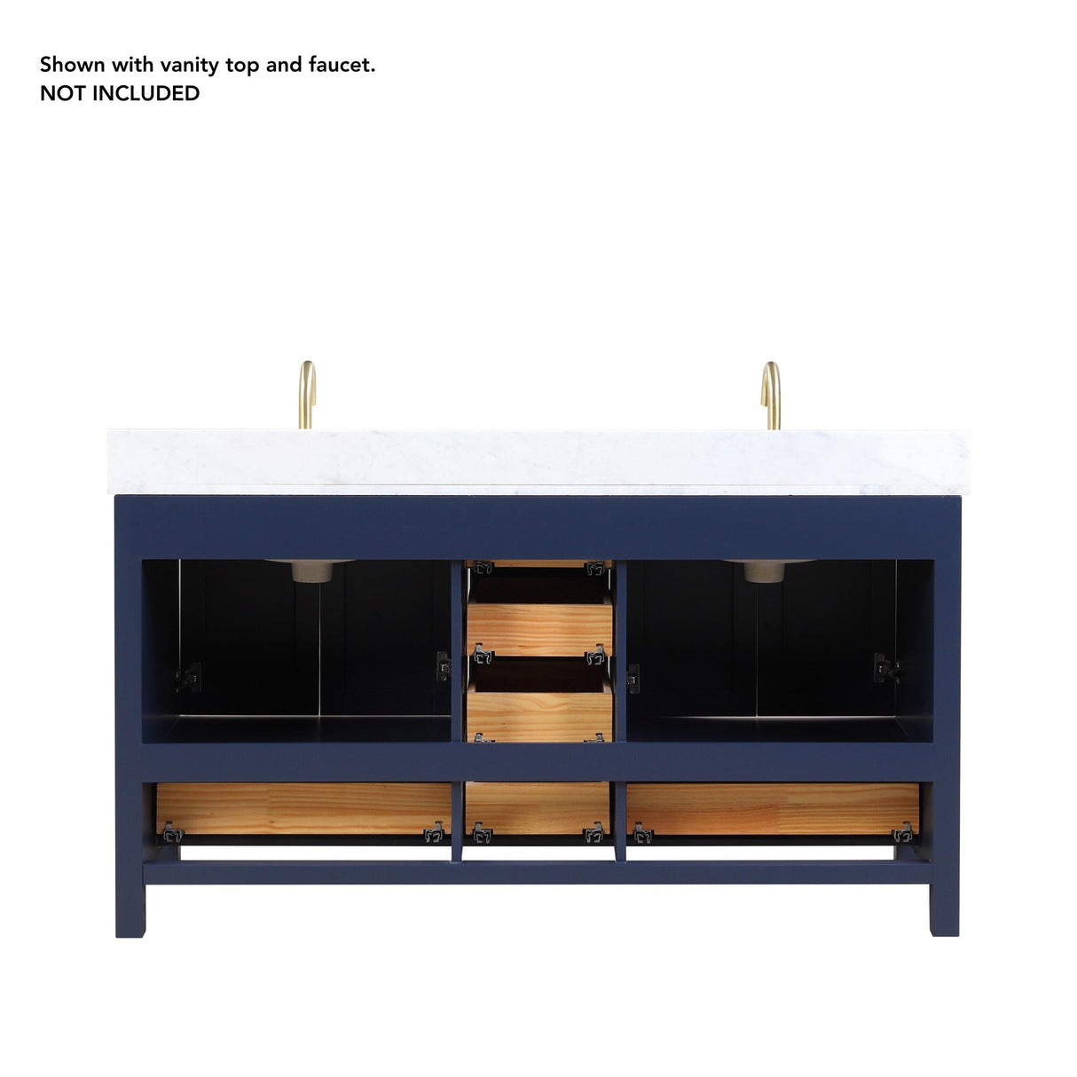 Blossom Geneva 60" 4-Door 6-Drawer Navy Blue Freestanding Solid Wood Double Vanity Base