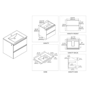 Blossom Jena 24" 2-Drawer Calacatta White Wall-Mounted Vanity Set With Ceramic Top and Integrated Single Sink