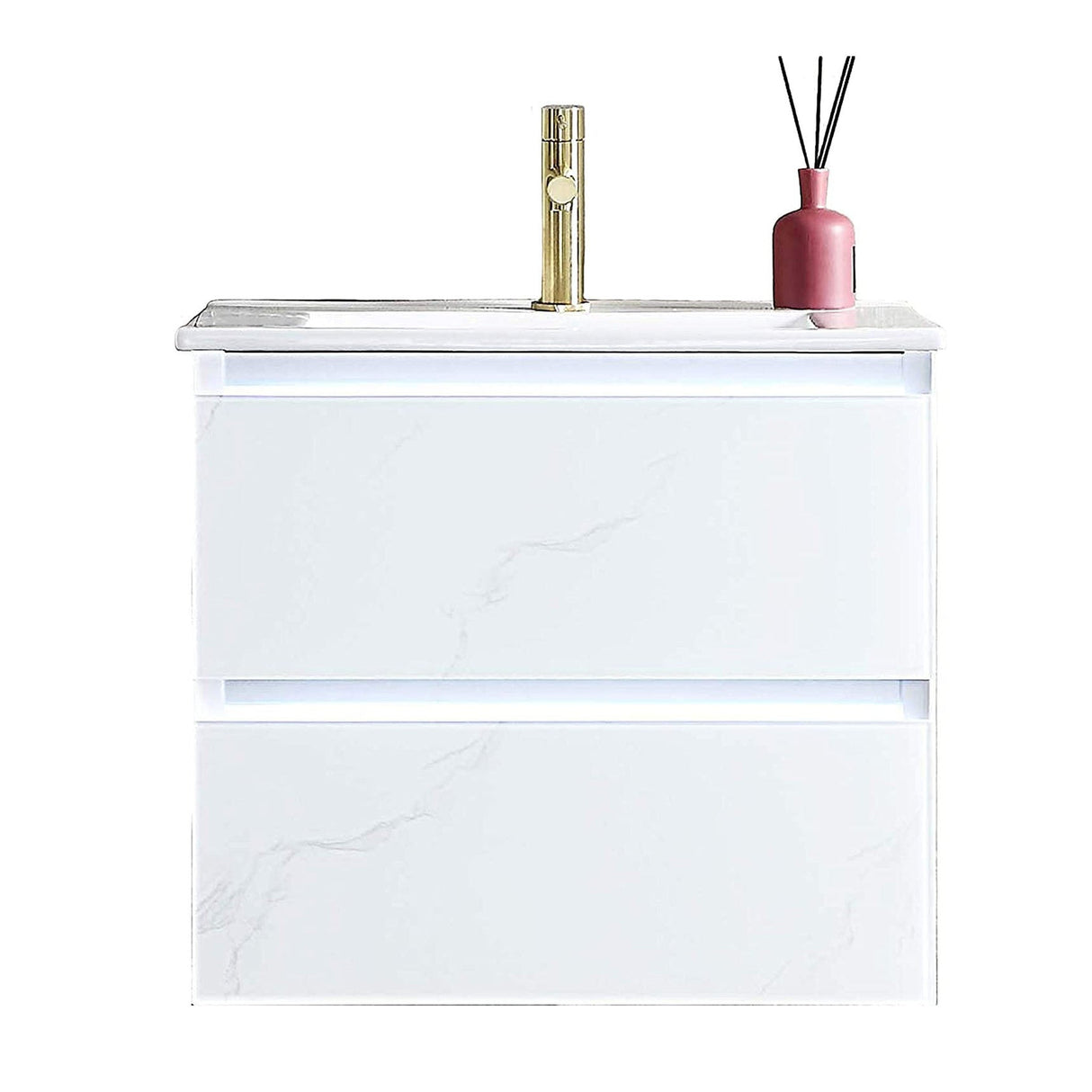 Blossom Jena 24" 2-Drawer Calacatta White Wall-Mounted Vanity Set With Ceramic Top and Integrated Single Sink