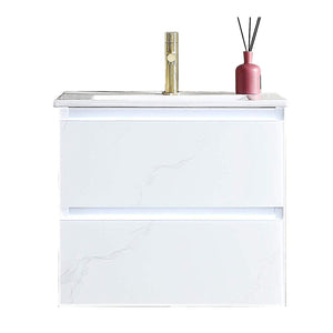 Blossom Jena 24" 2-Drawer Calacatta White Wall-Mounted Vanity Set With Ceramic Top and Integrated Single Sink