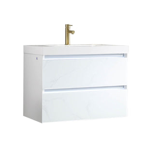 Blossom Jena 30" 2-Drawer Calacatta White Wall-Mounted Vanity Set With Acrylic Top and Integrated Single Sink