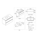 Blossom Jena 36" 2-Drawer Calacatta White Wall-Mounted Vanity Set With Ceramic Top and Integrated Single Sink