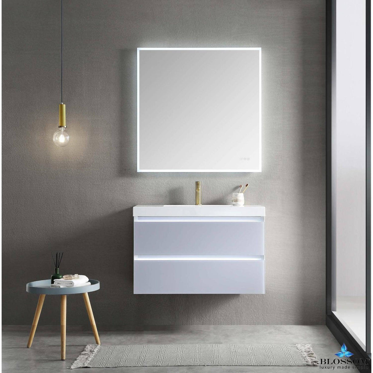 Blossom Jena 36" 2-Drawer Light Gray Wall-Mounted Vanity Set With Acrylic Top and Integrated Single Sink