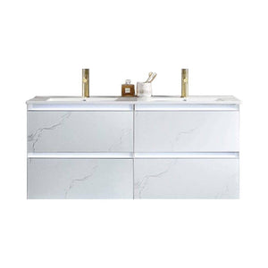 Blossom Jena 48" 2-Drawer Calacatta White Wall-Mounted Vanity Set With Ceramic Top and Integrated Double Sinks
