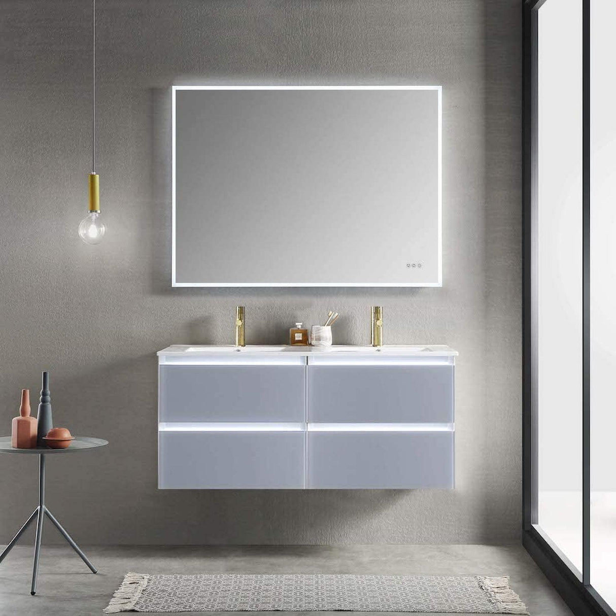 Blossom Jena 48" 2-Drawer Light Gray Wall-Mounted Vanity Set With Ceramic Top and Integrated Double Sinks