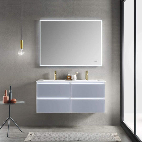 Blossom Jena 48" 2-Drawer Light Gray Wall-Mounted Vanity Set With Ceramic Top and Integrated Double Sinks