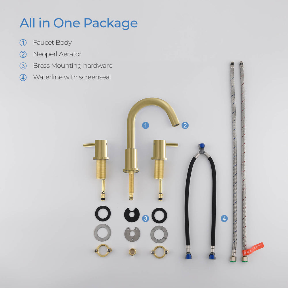 Blossom KBF1016 10" x 15" Brush Gold  Two Handle Design Wide Spread Bathroom Sink Faucet