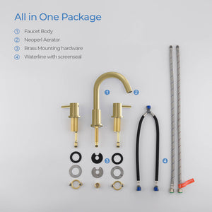 Blossom KBF1016 10" x 15" Brush Gold  Two Handle Design Wide Spread Bathroom Sink Faucet