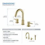 Blossom KBF1016 10" x 15" Brush Gold  Two Handle Design Wide Spread Bathroom Sink Faucet
