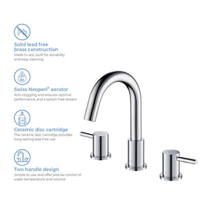 Blossom KBF1016 10" x 15" Chrome Two Handle Design Wide Spread Bathroom Sink Faucet