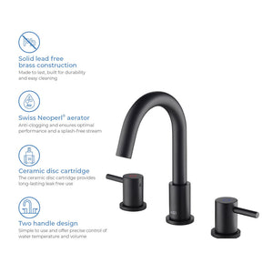 Blossom KBF1016 10" x 15" Matte Black Two Handle Design Wide Spread Bathroom Sink Faucet