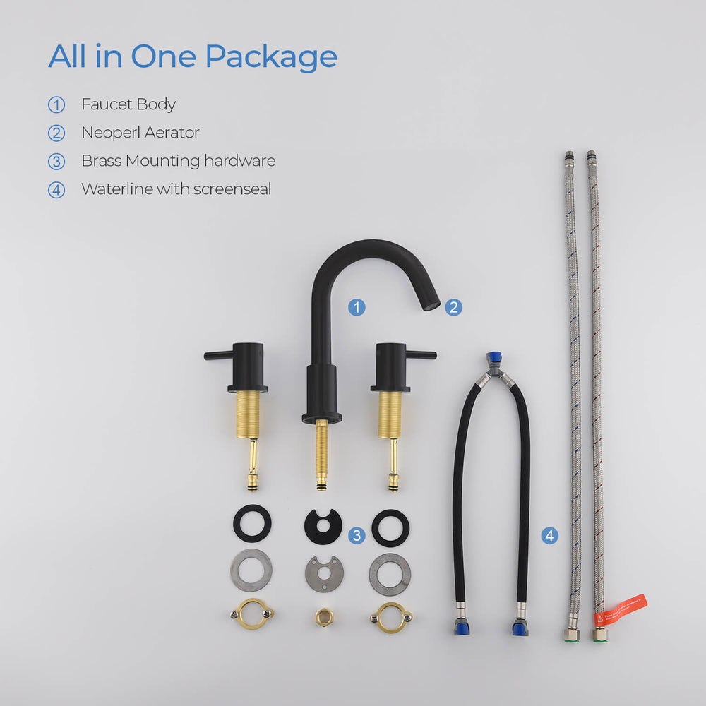 Blossom KBF1016 10" x 15" Matte Black Two Handle Design Wide Spread Bathroom Sink Faucet