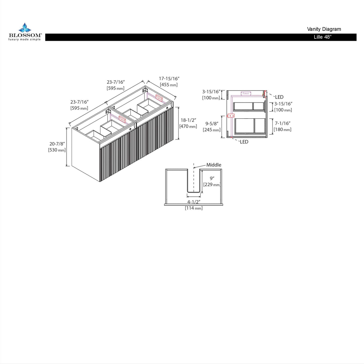 Blossom Lille 48" Brown Walnut Strip Double Vanity