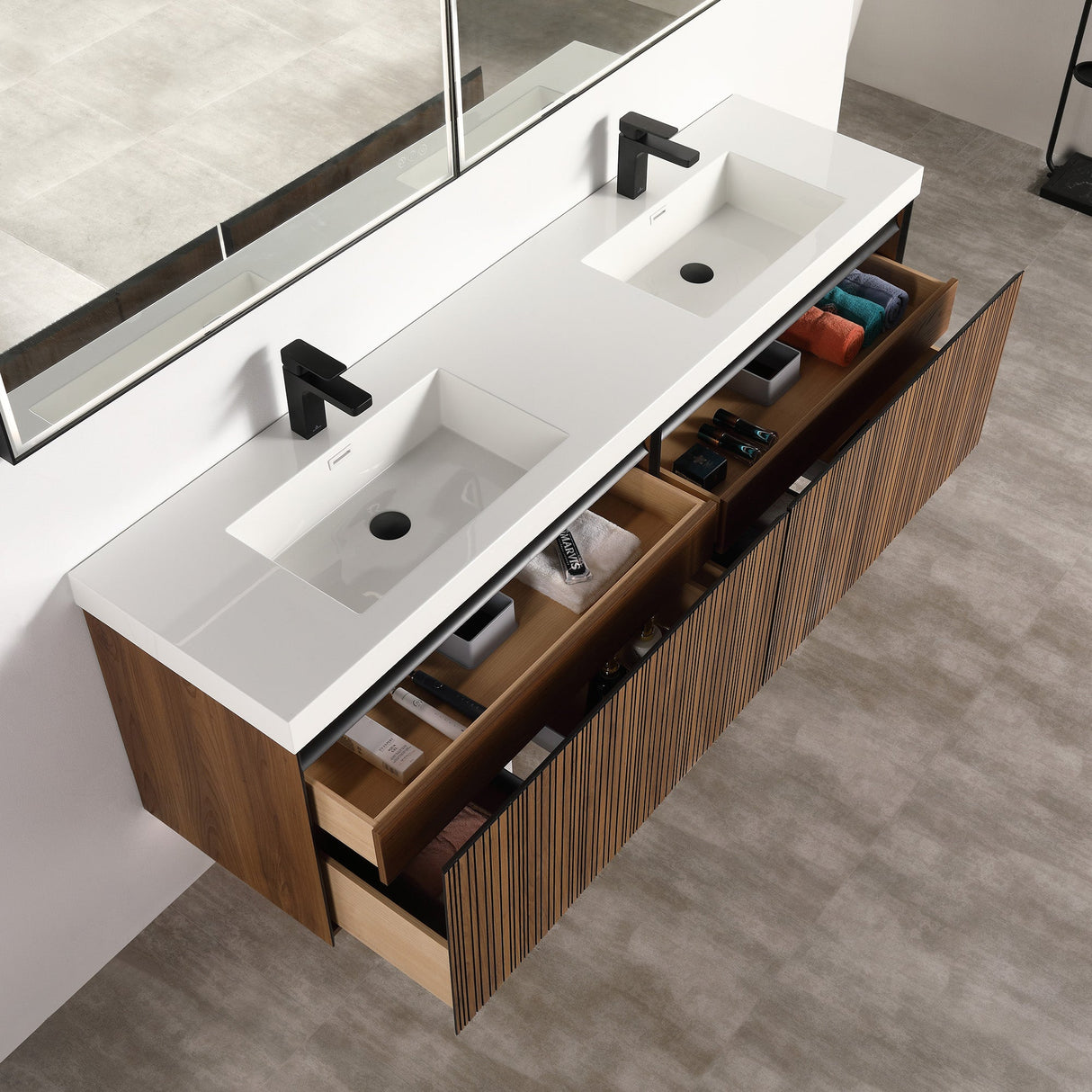 Blossom Lille 60" Brown Walnut Strip Double Vanity