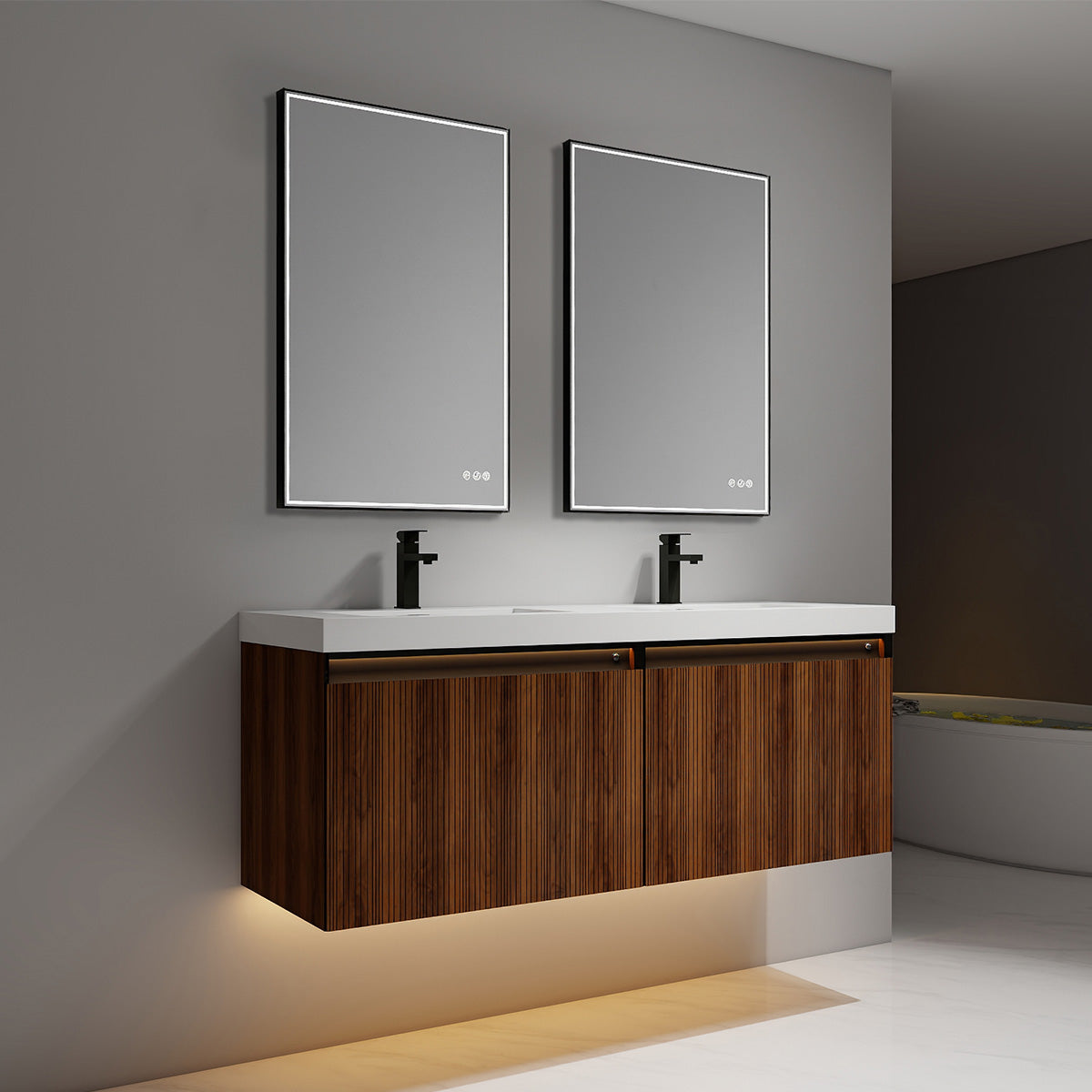 Blossom Lille 60" Brown Walnut Strip Double Vanity