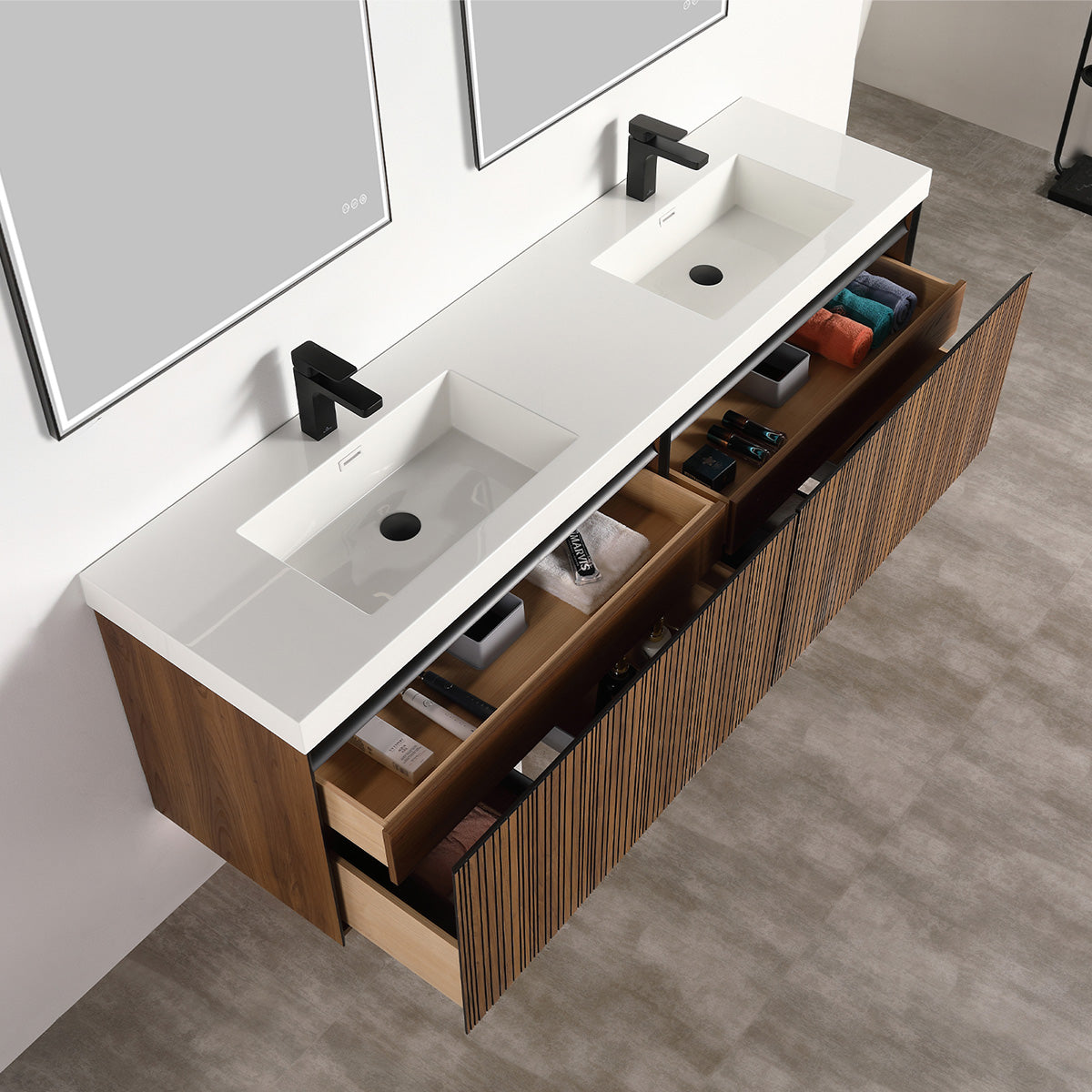 Blossom Lille 72" Brown Walnut Strip Double Vanity