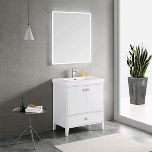 Blossom Lyon 30" 2-Door 1-Drawer Matte White Freestanding Vanity Set With Acrylic Top and Integrated Single Sink