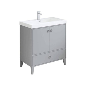 Blossom Lyon 30" 2-Door 1-Drawer Metal Gray Freestanding Vanity Set With Acrylic Top and Integrated Single Sink