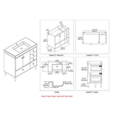 Blossom Lyon 36" 2-Door 5-Drawer Metal Gray Freestanding Vanity Base