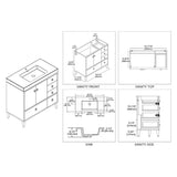 Blossom Lyon 36" 2-Door 5-Drawer Metal Gray Freestanding Vanity Set With Acrylic Top and Integrated Single Sink
