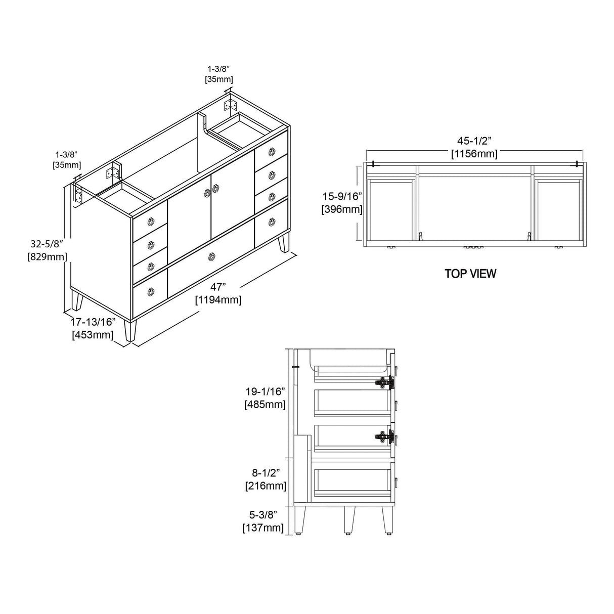 Blossom Lyon 48" 2-Door 9-Drawer Matte White Freestanding Vanity Base