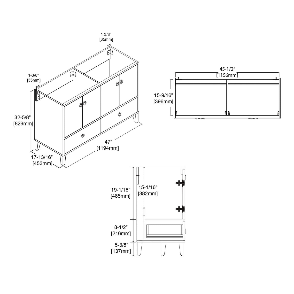 Blossom Lyon 48" 4-Door 2-Drawer Matte White Freestanding Vanity Base