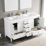Blossom Lyon 60" 4-Door 2-Drawer Matte White Freestanding Vanity Set With Acrylic Top and Integrated Double Sinks