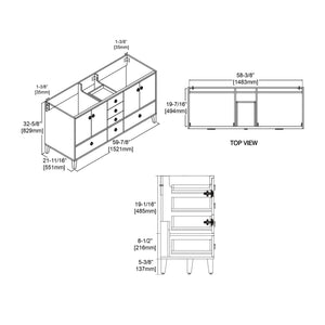 Blossom Lyon 60" 4-Door 6-Drawer Matte White Freestanding Vanity Base