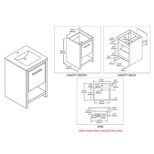 Blossom Milan 20" 1-Drawer Glossy White Freestanding Vanity Base
