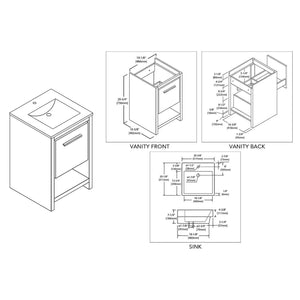 Blossom Milan 20" 1-Drawer White Freestanding Vanity Set With Ceramic Drop-In Single Sink
