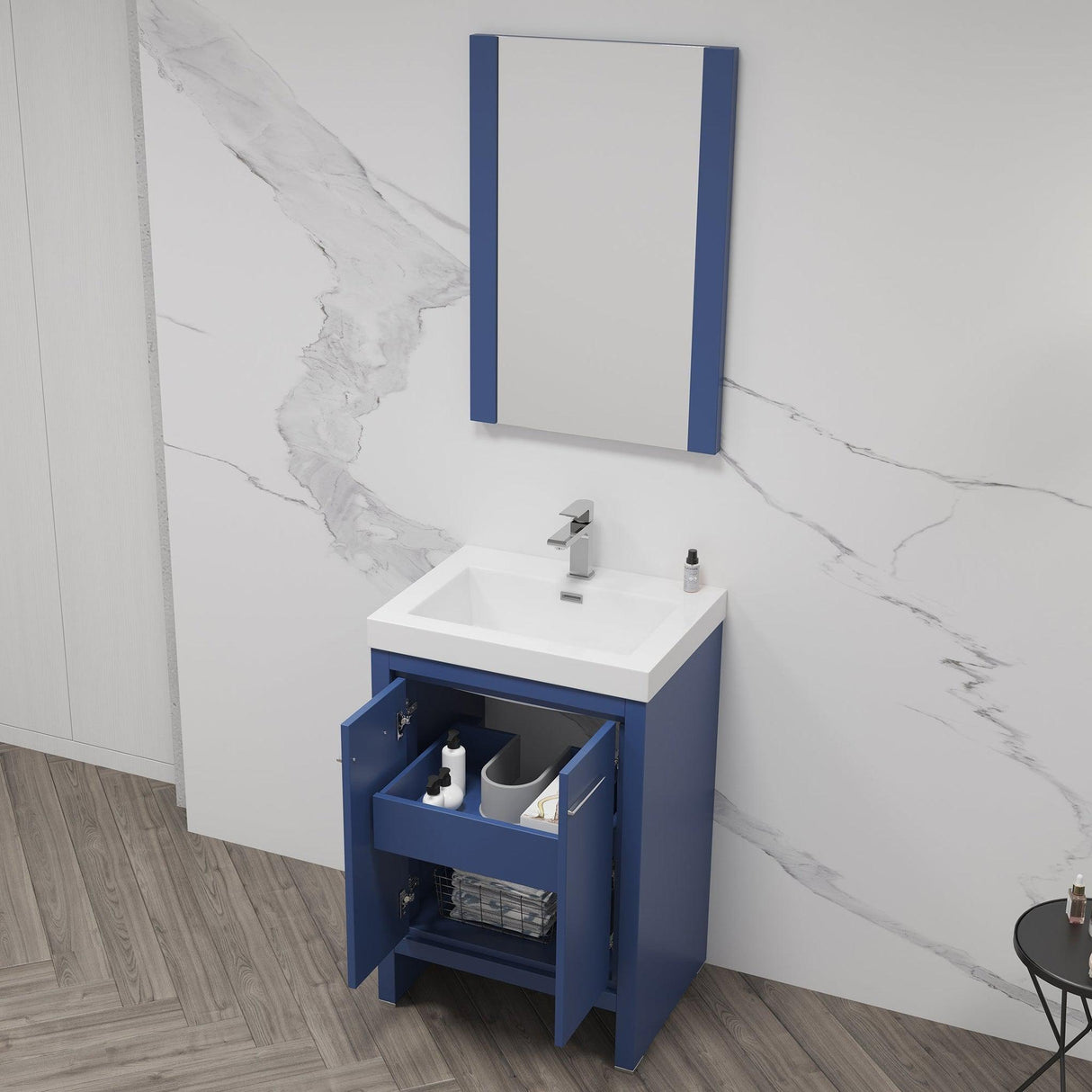 Blossom Milan 24" 2-Door 1-Drawer Navy Blue Freestanding Vanity Base