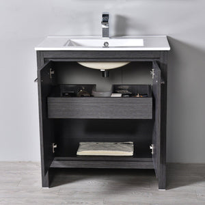 Blossom Milan 24" 2-Door 1-Drawer Silver Gray Freestanding Vanity With Ceramic Drop-In Single Sink