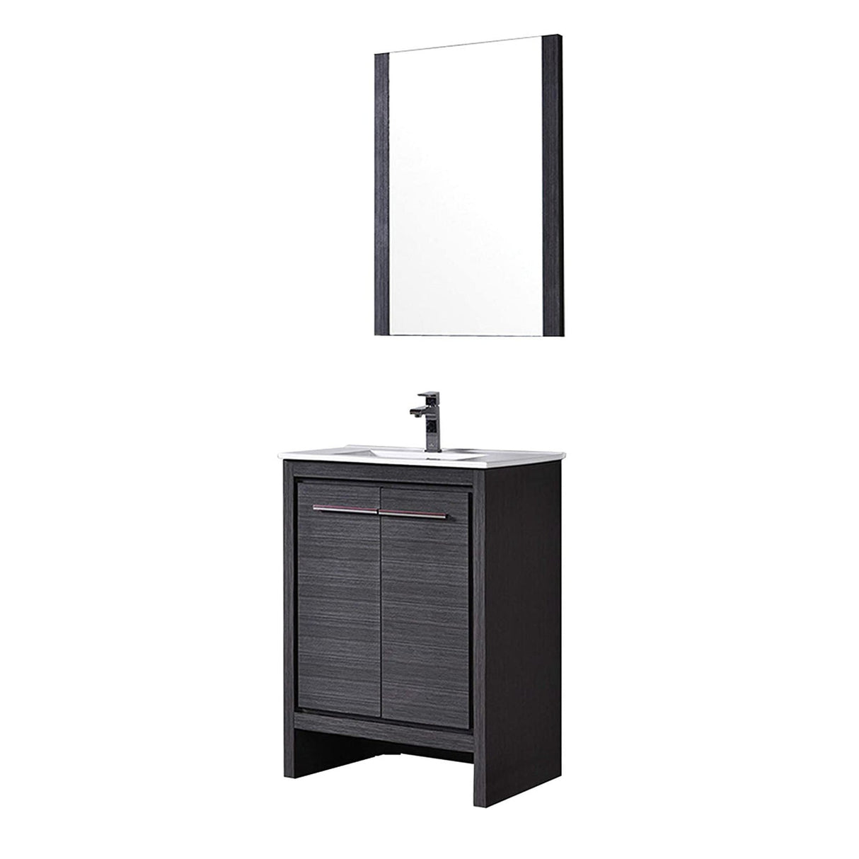 Blossom Milan 24" 2-Door 1-Drawer Silver Gray Freestanding Vanity With Ceramic Drop-In Single Sink And Mirror