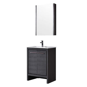 Blossom Milan 24" 2-Door 1-Drawer Silver Gray Freestanding Vanity With Ceramic Drop-In Single Sink And Mirrored Medicine Cabinet
