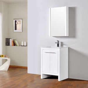 Blossom Milan 24" 2-Door 1-Drawer White Freestanding Vanity With Ceramic Drop-In Single Sink And Mirror