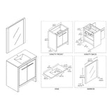 Blossom Milan 30" 2-Door 1-Drawer Silver Gray Freestanding Vanity With Ceramic Drop-In Single Sink And Mirror