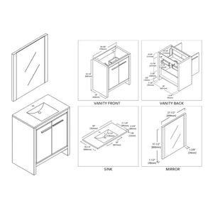 Blossom Milan 30" 2-Door 1-Drawer Silver Gray Freestanding Vanity With Ceramic Drop-In Single Sink And Mirror