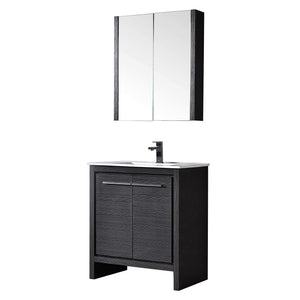 Blossom Milan 30" 2-Door 1-Drawer Silver Gray Freestanding Vanity With Ceramic Drop-In Single Sink And Mirrored Medicine Cabinet
