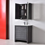 Blossom Milan 30" 2-Door 1-Drawer Silver Gray Freestanding Vanity With Ceramic Drop-In Single Sink And Mirrored Medicine Cabinet