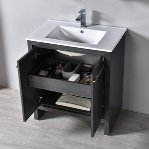 Blossom Milan 30" 2-Door 1-Drawer Silver Gray Freestanding Vanity With Ceramic Drop-In Single Sink And Mirrored Medicine Cabinet