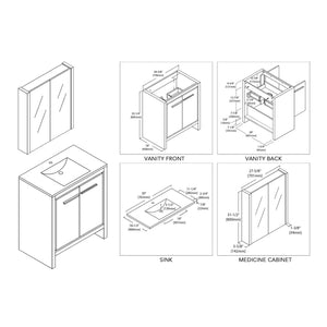 Blossom Milan 30" 2-Door 1-Drawer Silver Gray Freestanding Vanity With Ceramic Drop-In Single Sink And Mirrored Medicine Cabinet