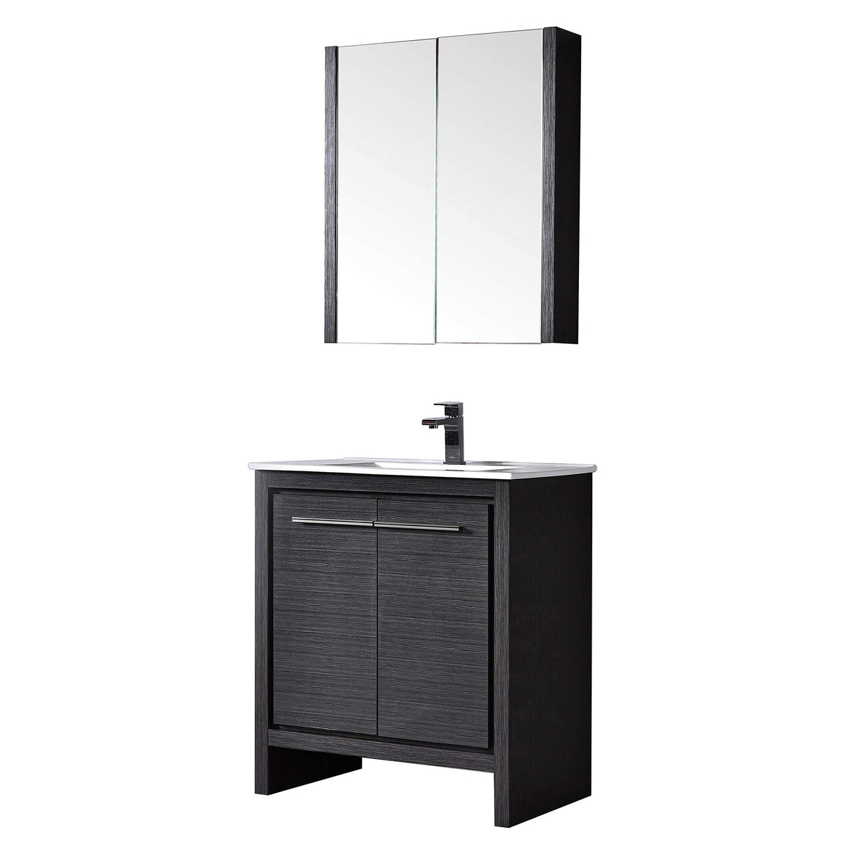 Blossom Milan 30" 2-Door 1-Drawer Silver Gray Freestanding Vanity With Ceramic Drop-In Single Sink And Mirrored Medicine Cabinet