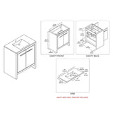 Blossom Milan 30" 2-Door 1-Drawer White Freestanding Vanity Base