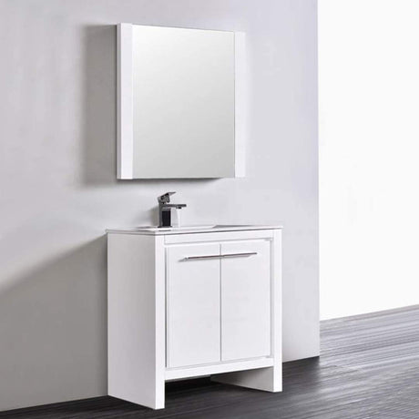 Blossom Milan 30" 2-Door 1-Drawer White Freestanding Vanity With Ceramic Drop-In Single Sink