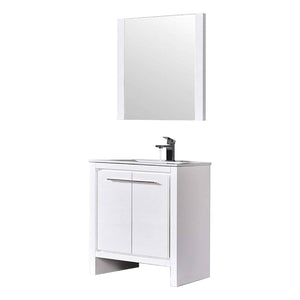 Blossom Milan 30" 2-Door 1-Drawer White Freestanding Vanity With Ceramic Drop-In Single Sink And Mirror