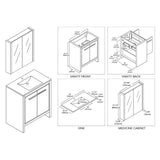 Blossom Milan 30" 2-Door 1-Drawer White Freestanding Vanity With Ceramic Drop-In Single Sink And Mirrored Medicine Cabinet