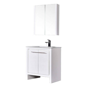 Blossom Milan 30" 2-Door 1-Drawer White Freestanding Vanity With Ceramic Drop-In Single Sink And Mirrored Medicine Cabinet