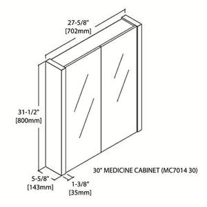 Blossom Milan 30" x 32" Glossy White Recessed or Surface Mount 2-Door Mirror Medicine Cabinet With Adjustable Wood Shelves and Soft-Closing Hinges