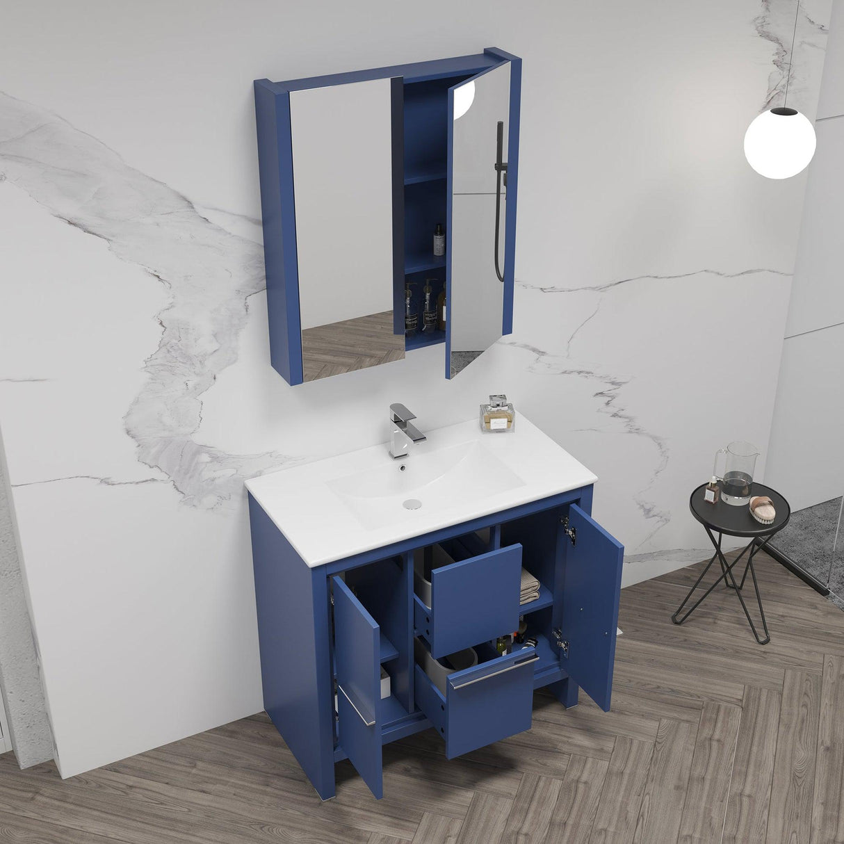 Blossom Milan 36" 2-Door 2-Drawer Navy Blue Freestanding Vanity Base